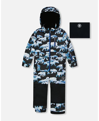 Deux par Deux Toddler Girls One Piece Snowsuit Black Printed Polar Bears - Toddler|Child