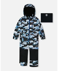 Deux par Deux Toddler Girls One Piece Snowsuit Black Printed Polar Bears - Toddler|Child