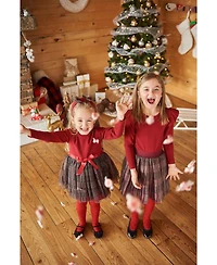 Deux par Deux Baby Girls Bi-Material Dress With Glittering Tulle Skirt Red Plaid