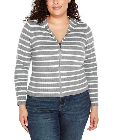 Belldini Plus Striped Hooded Cardigan Sweater