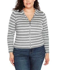 Belldini Plus Striped Hooded Cardigan Sweater