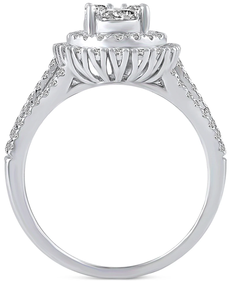 Diamond Double Halo Cluster Engagement Ring (1-1/4 ct. t.w.) in 14k White Gold