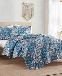Indigo Ink White Denim Medallion Reversible 3-Pc. Quilt Set, King