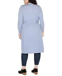 Belldini Black Label Plus Rhinestone-Trim Belted Duster Cardigan Sweater