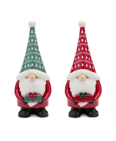 Slickblue Stone Holiday Gnome Figurine with Present Accent (Set of 2)