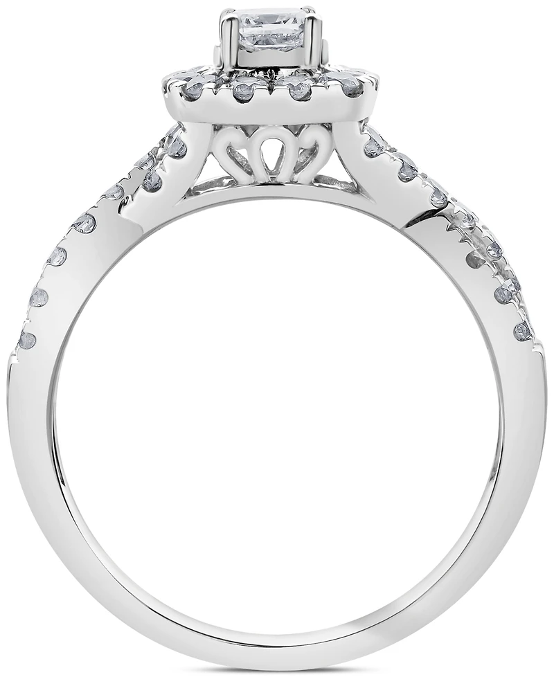 Diamond Cushion & Round Halo Twist Engagement Ring (3/4 ct. t.w.) in 14k White Gold