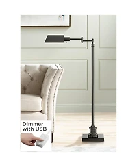 Regency Hill Industrial Adjustable Swing Arm Pharmacy Floor Lamp with Usb Charging Port 54" Tall Dark Bronze Living Room Reading