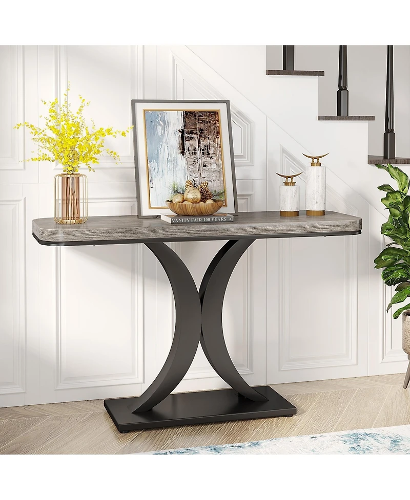 Tribesigns Modern Gold Console Table, 40 inch Narrow Entryway Foyer Table with Geometric Base, Rustic Hallway Accent for Living Room, Entrance