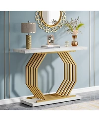 Tribesigns Gold Console Table, Faux Marble Entryway Narrow Sofa Table with Geometric Metal Base, 40 Inch Modern Accent Entrance Table