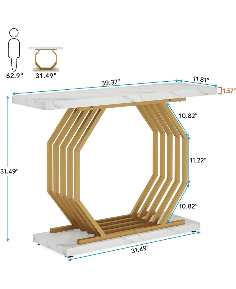 Tribesigns Gold Console Table, Faux Marble Entryway Narrow Sofa Table with Geometric Metal Base, 40 Inch Modern Accent Entrance Table