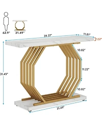 Tribesigns Gold Console Table, Faux Marble Entryway Narrow Sofa Table with Geometric Metal Base, 40 Inch Modern Accent Entrance Table