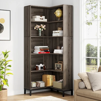 Tribesigns 71 inches Corner Bookcase, 6-Tiers L-Shaped Bookshelf, Industrial Etagere Tall Storage Display Rack, Wooden Large Freestanding Bookshelves