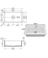 Mondawe Undermount 32 in. Single Bowl Fireclay Kitchen Sink Comes With Stainless Steel Bottom Grid and Strainer