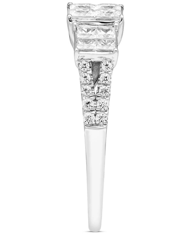 Diamond Princess & Round Triple Cluster Engagement Ring (1 ct. t.w.) in 14k White Gold