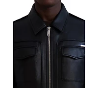 Karl Lagerfeld Men's Faux-Leather Full-Zip Trucker Jacket
