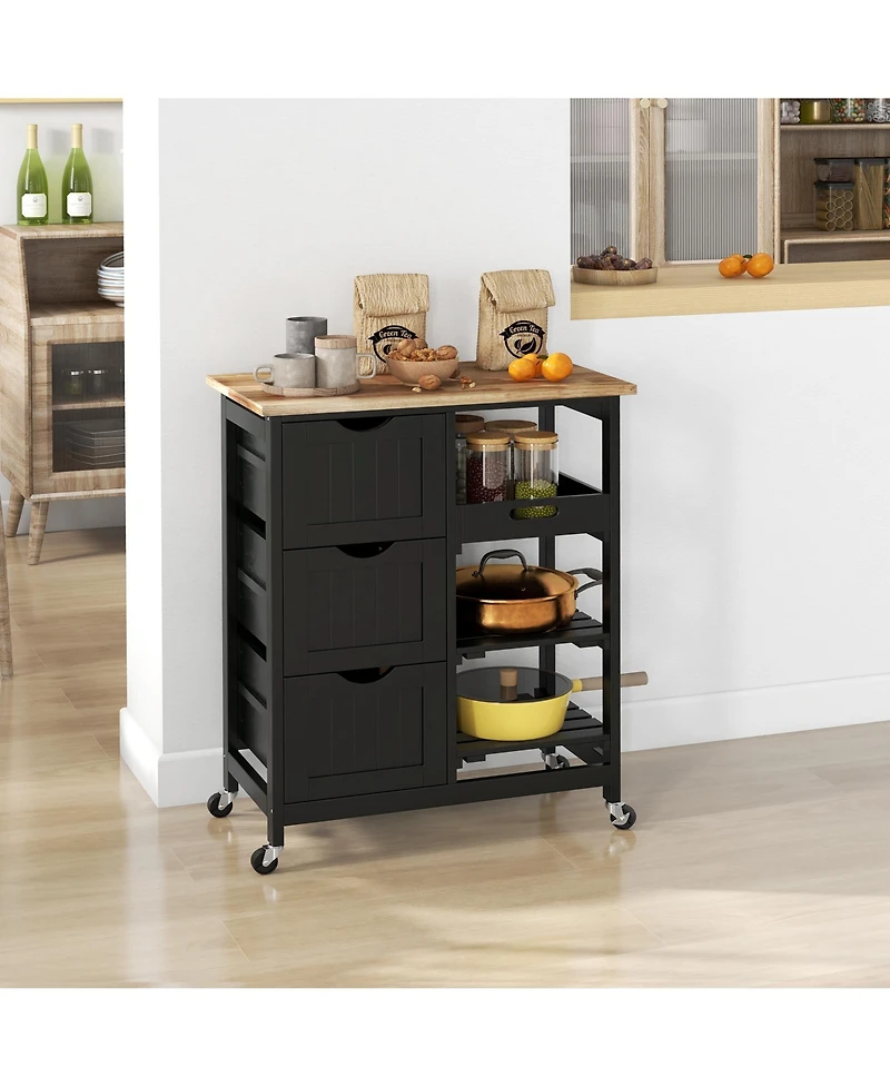 Homcom Rolling Kitchen Island Cart, Bar Serving Cart with Drawers