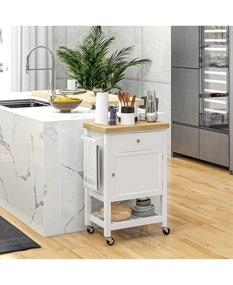 Homcom Kitchen Cart, Rolling Kitchen Island with Rubberwood Top,