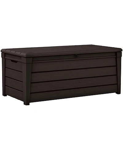 Keter Brightwood 120gal Weatherproof Resin Patio Deck Storage Box Bench, Brown