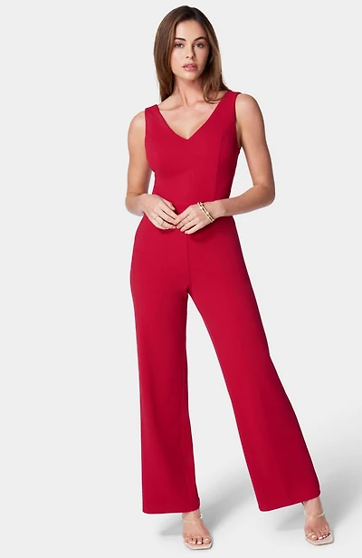 bebe Women's Scuba Crepe V-Neck Jumpsuit