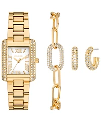 Michael Kors Women's Emery Three-Hand Gold-Tone Stainless Steel Watch, Earrings and Bracelet Gift Set 27mm