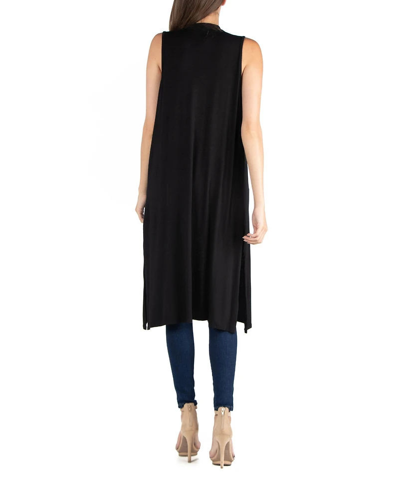 24seven Comfort Apparel Sleeveless Long with Side Slit Cardigan Vest
