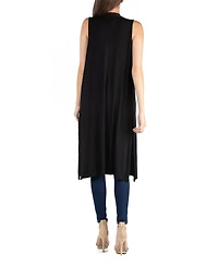 24seven Comfort Apparel Sleeveless Long with Side Slit Cardigan Vest