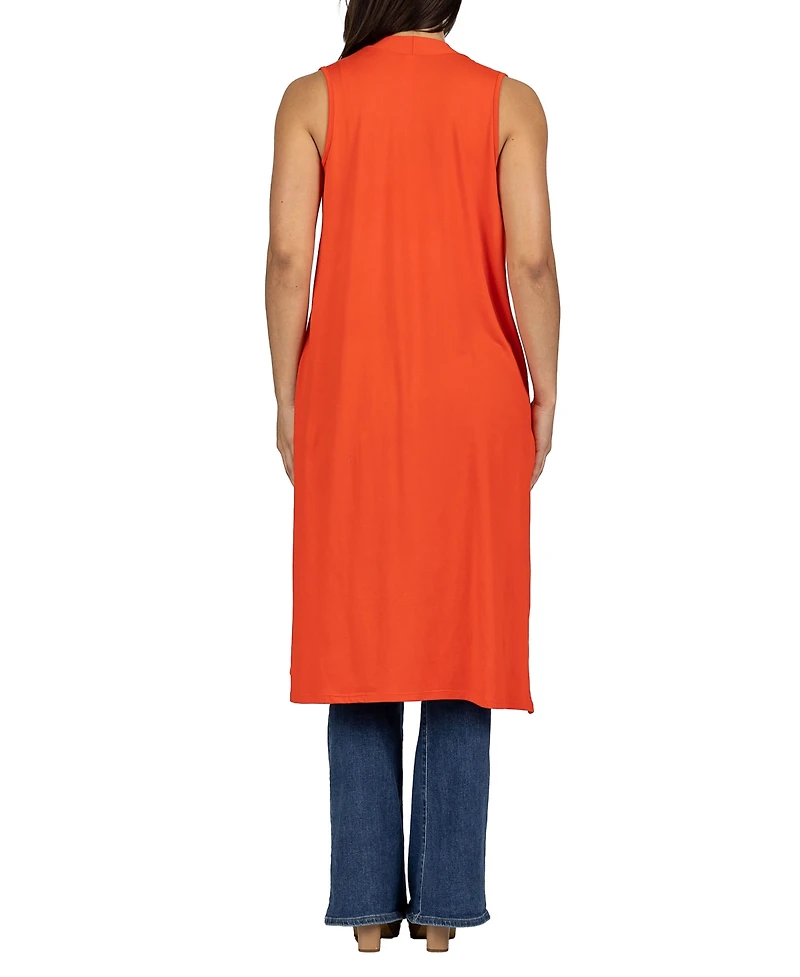 24seven Comfort Apparel Sleeveless Long with Side Slit Cardigan Vest