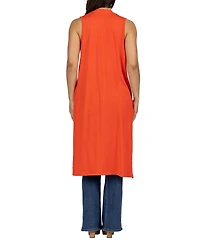 24seven Comfort Apparel Sleeveless Long with Side Slit Cardigan Vest