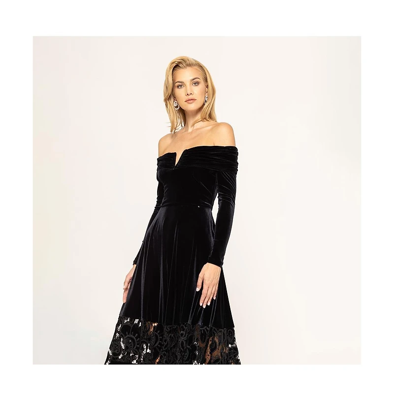 Nissa Women's Off-Shoulder Velvet Midi Dress