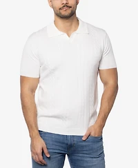 Spring + Mercer Men's Cable Knit Johnny Collar Short Sleeve Sweater Polo