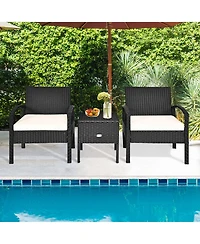 Gymax 3PCS Rattan Patio Conversation Set Outdoor Furniture Set w/ Storage Table