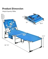 Gymax Set of 2 Beach Chaise Lounge Chair Folding Reclining w/ Facing Hole Turquoise