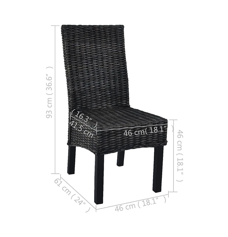Dining Chairs 2 pcs Black Kubu Rattan and Mango Wood