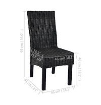 Dining Chairs 2 pcs Black Kubu Rattan and Mango Wood