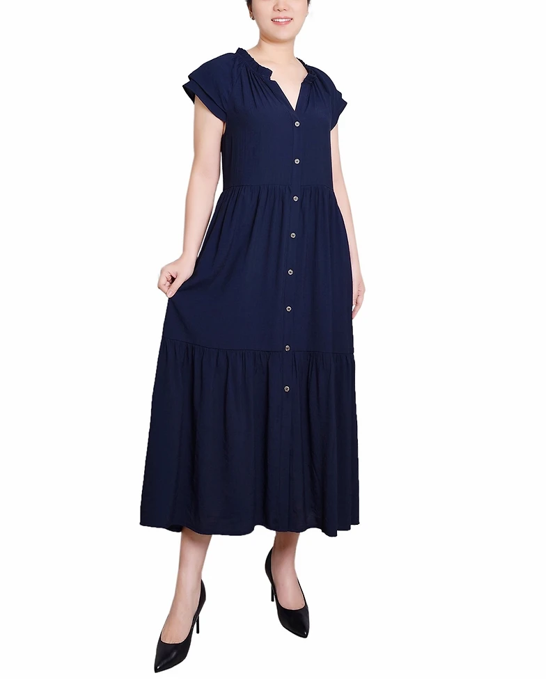 Ny Collection Short Sleeve Slubbed Midi Dress