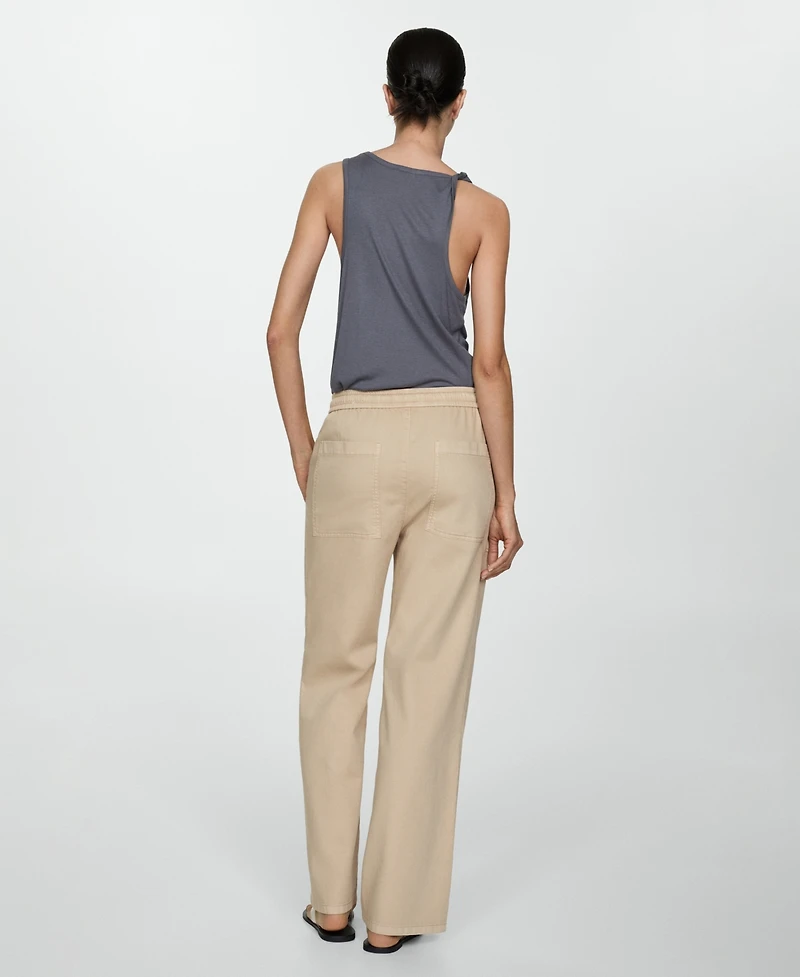 Mango Women's Elastic Waist Cotton Pants
