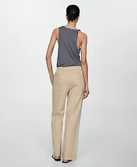 Mango Women's Elastic Waist Cotton Pants