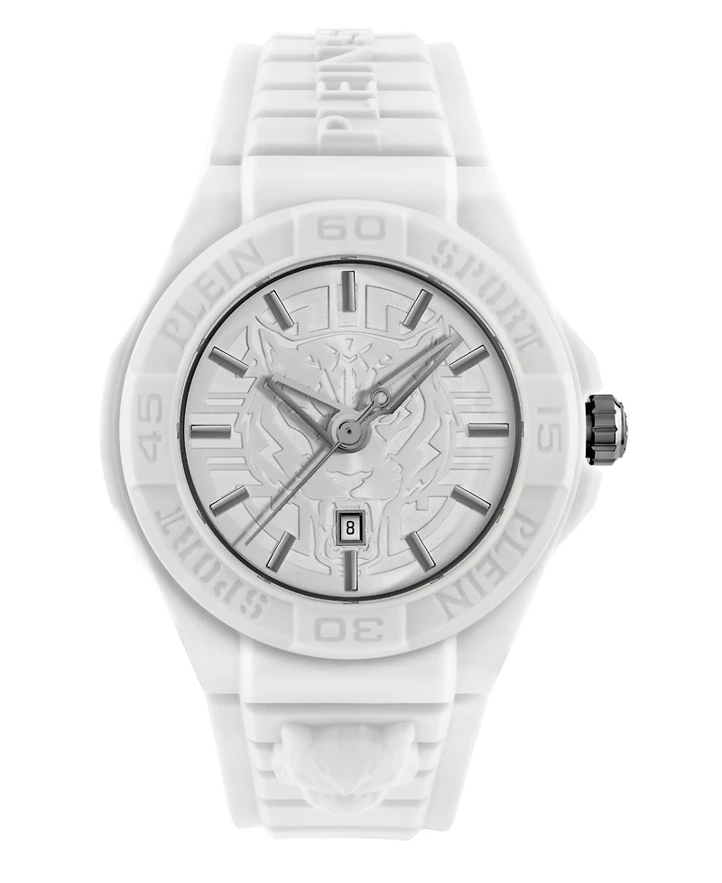 Plein Sport Men's New Fearless 3 Hand Date Quartz White Silicone Strap 46mm