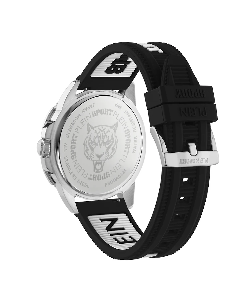Plein Sport Men's Rampage 3 Hand Date Quartz Black Silicone Strap 44mm