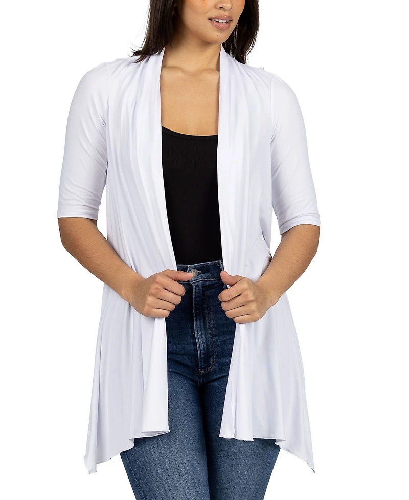 24seven Comfort Apparel Loose Fit Open Front with Half Sleeve Cardigan