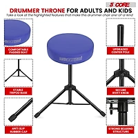 5 Core Drum Throne 3" Thick Padded Comfortable Guitar Stool Drummer Chair Adjustable Musician Seat