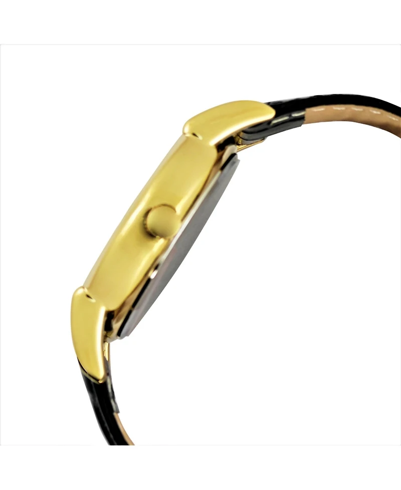 Peugeot Men's Vintage 38mm Round Gold Plated Watch with Black Leather Band