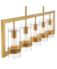 Possini Euro Design Camden Brass Island Linear Pendant Chandelier 42" Wide Modern Clear Glass 5-Light Fixture for Dining Room