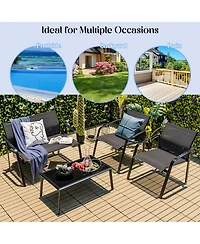 Gymax 4PCS Patio Conversation Futniture Set w/ Fabric and Anti-Rust Steel Frame Grey