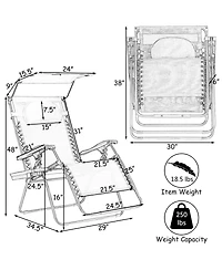 Gymax Folding Recliner Zero Gravity Lounge Chair W/ Shade Canopy Cup Holder
