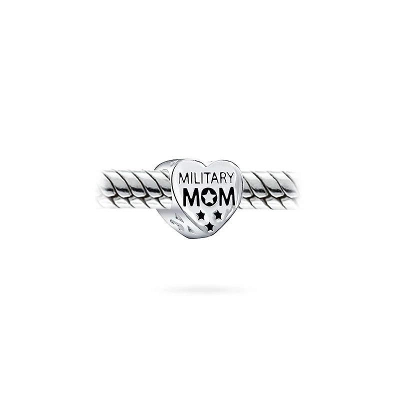 Bling Jewelry Heart Shape American Patriotic Usa Flag Words Military Mom Charm Bead Wife Sterling Silver Fits European Charm Bracelet