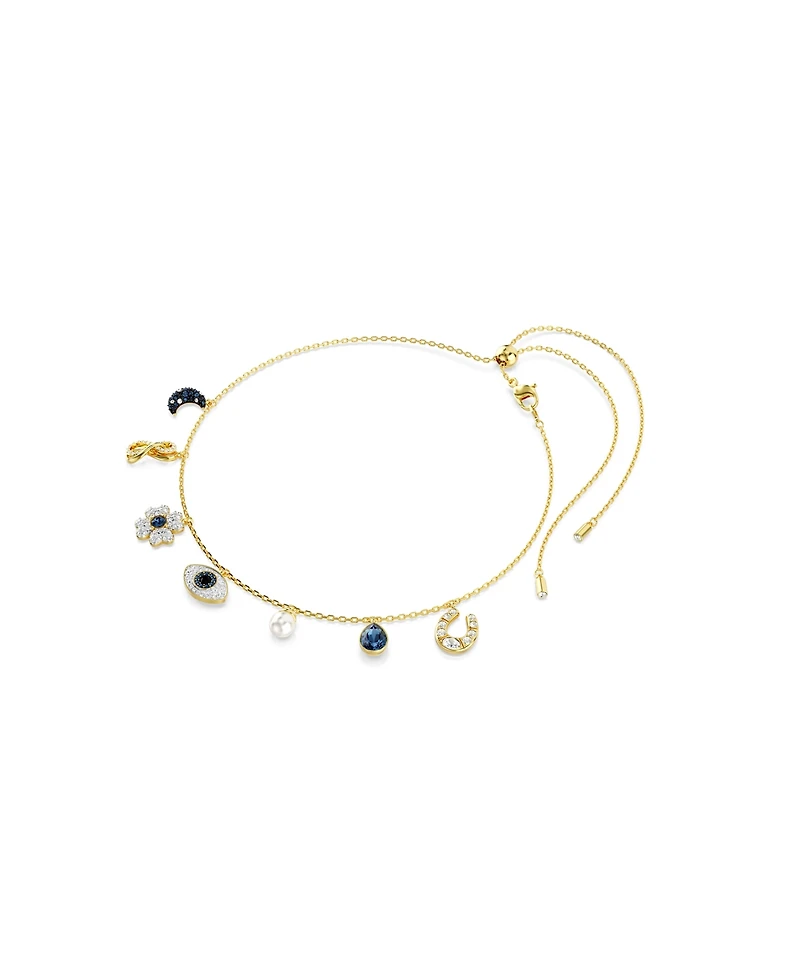 Swarovski Symbolica Choker, Moon, Infinity, Clover, Evil Eye and Horseshoe, Blue, Gold-Tone Plated Necklace