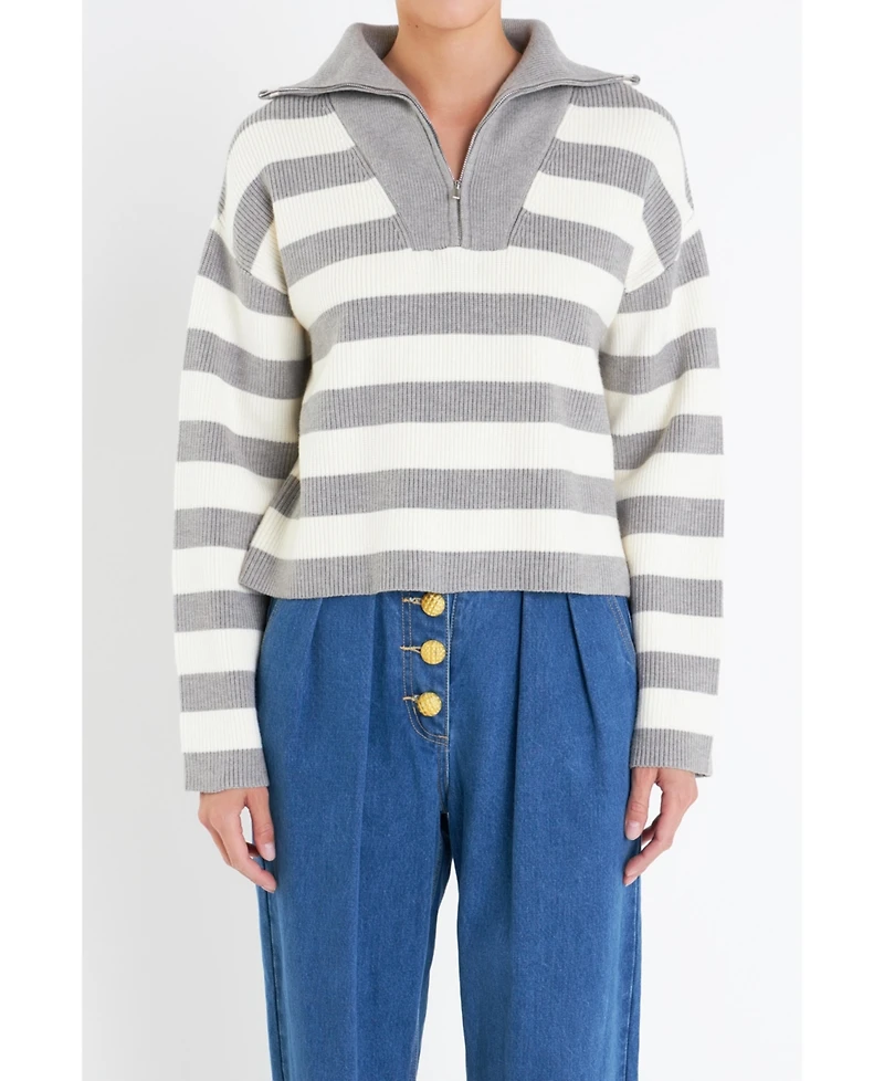 English Factory Women's Striped Half-Zip Sweater