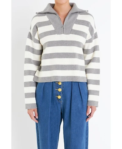 English Factory Women's Striped Half-Zip Sweater