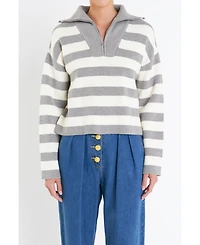 English Factory Women's Striped Half-Zip Sweater